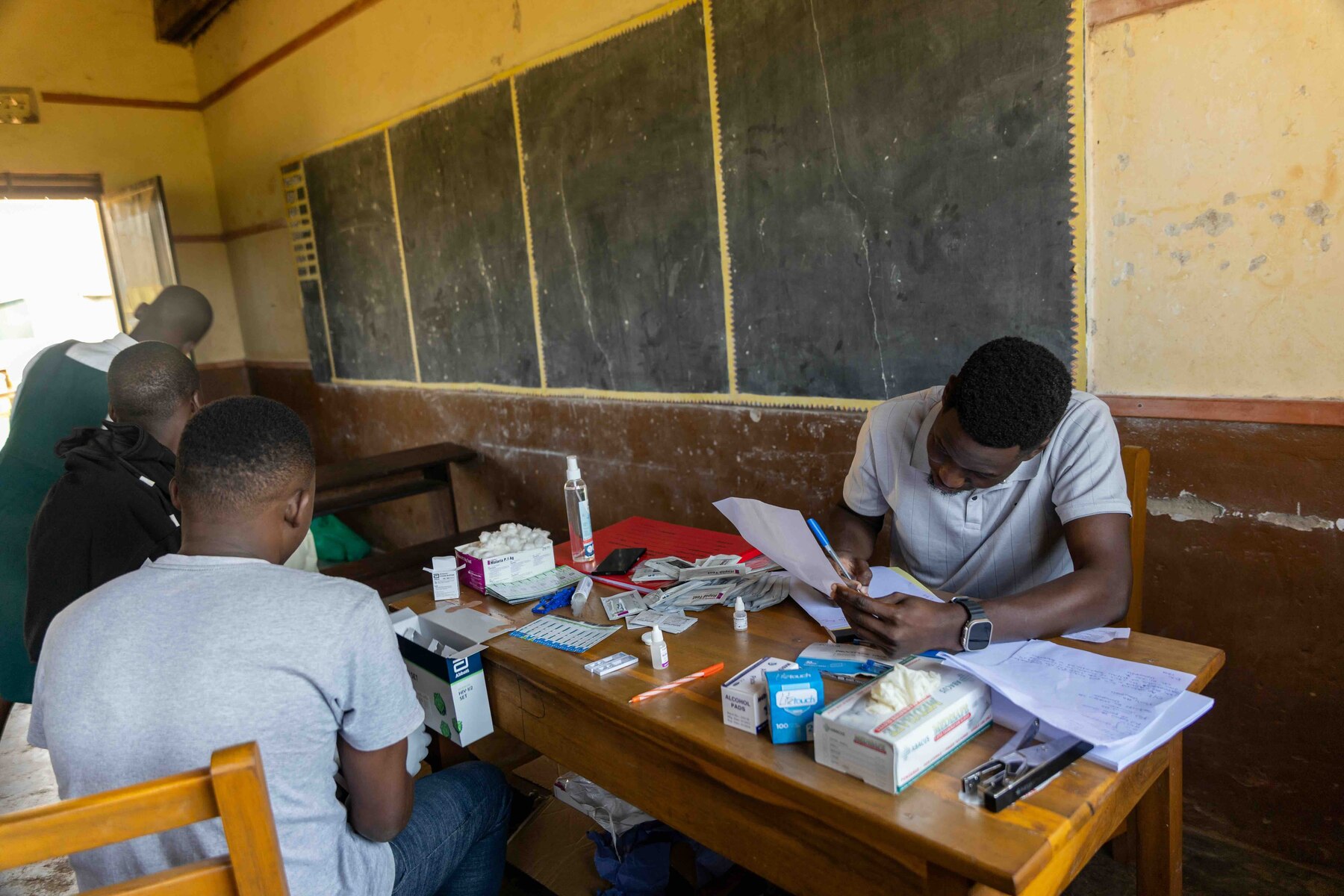 Records and triage desk at a camp